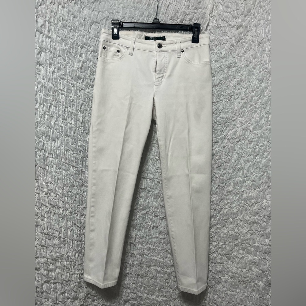 LAUREN RALPH LAUREN MODERN STRAIGHT CURVY WOMENS WHITE SKINNY JEANS SIZE 4